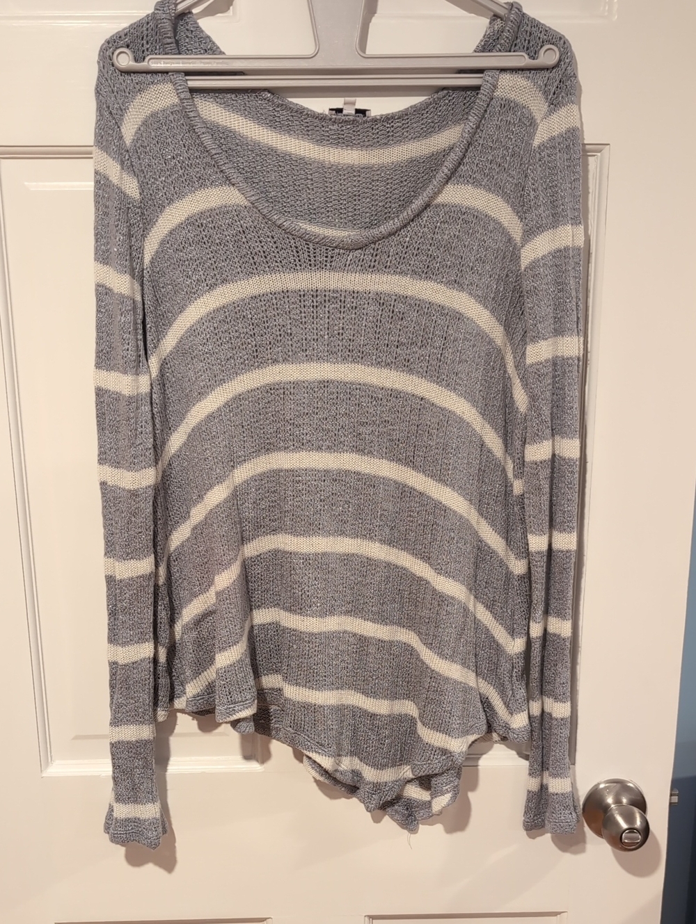 Splendid Gray and White Striped Lightweight Knit Long Sleeve Top